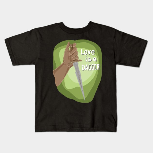 LOVE IS A DAGGER Kids T-Shirt by ulricartistic